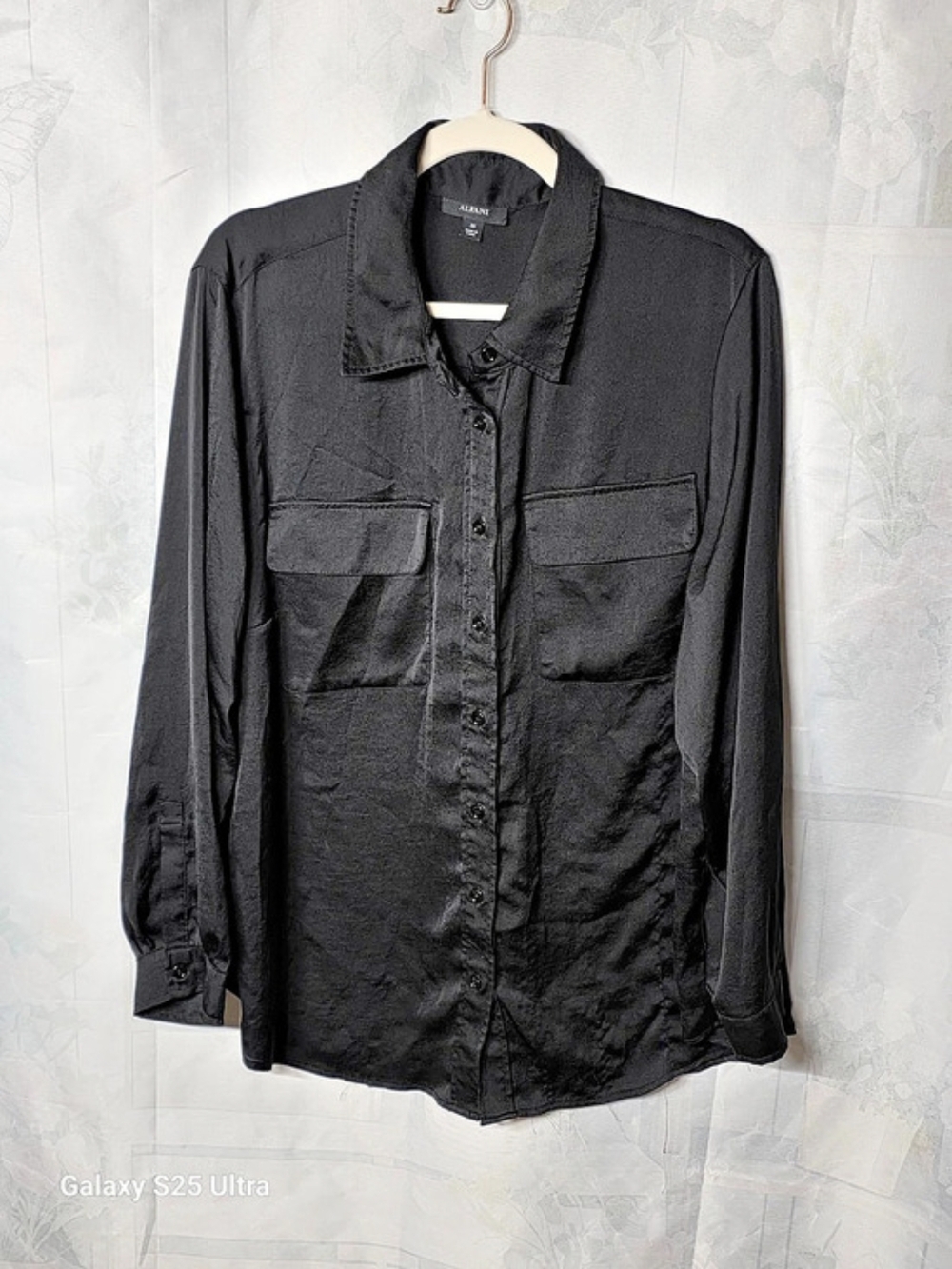 Alfani Satin Utility Shirt Long Sleeve Black Size 2X